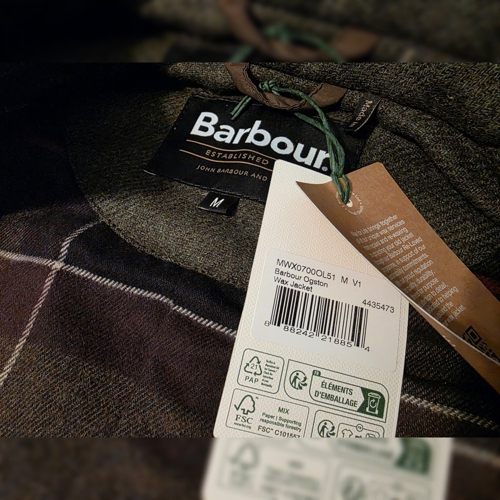 NWT! Barbour Ogston Wax Jacket in Olive Sz. Medium - Picture 4 of 9